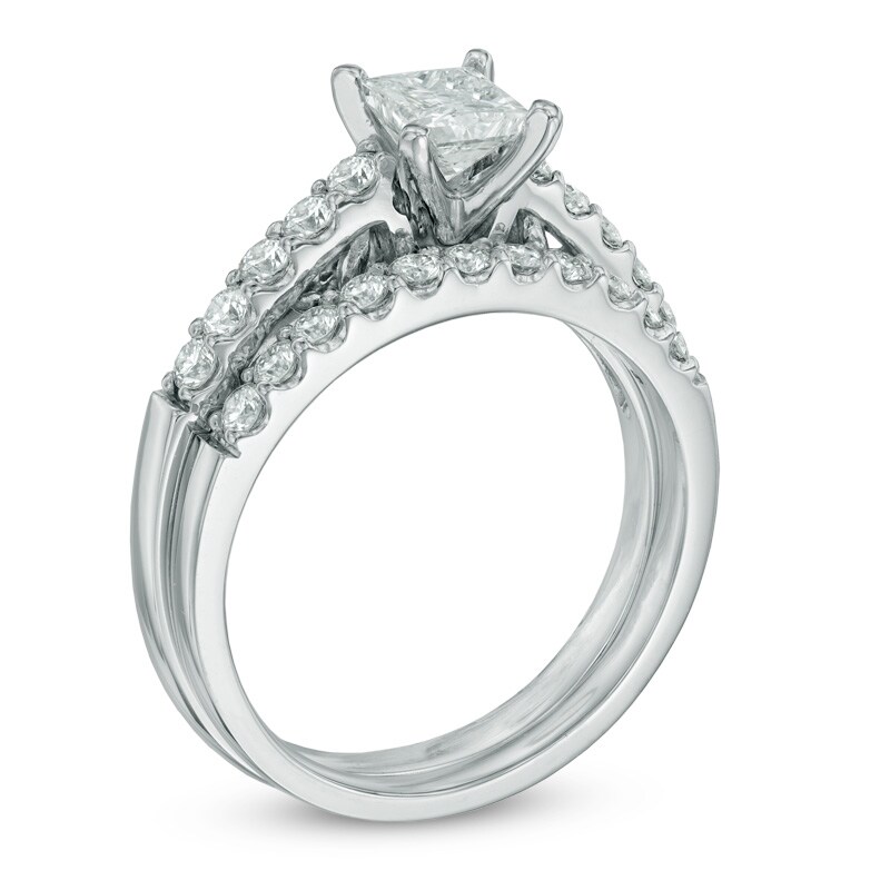 Main Image 2 of 1-1/4 CT. T.W. Certified Canadian Princess-Cut Diamond Bridal Set in 14K White Gold (I/I2)
