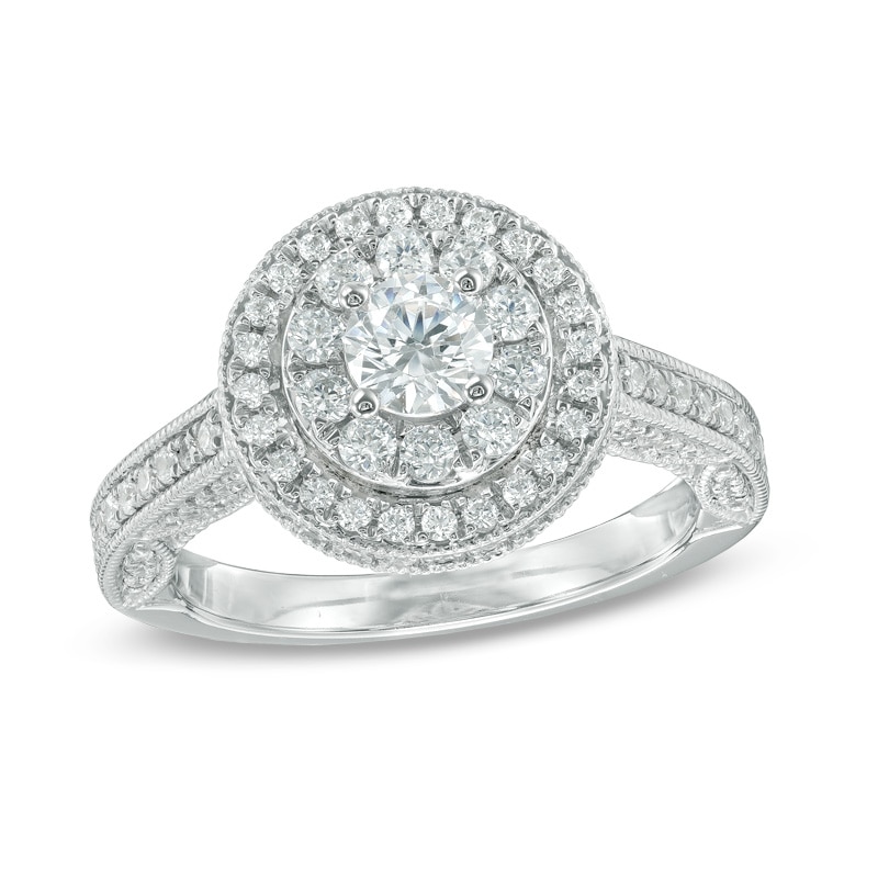 Main Image 1 of 1-1/4 CT. T.W. Diamond Double Frame Vintage-Style Engagement Ring in 14K White Gold
