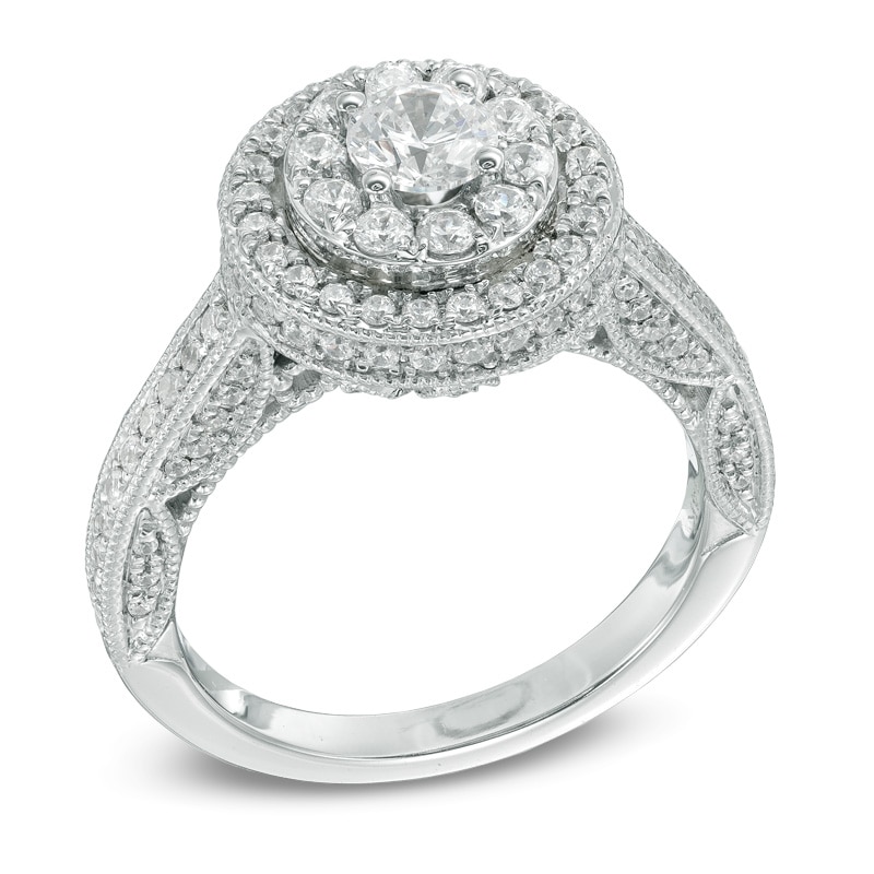 Main Image 2 of 1-1/4 CT. T.W. Diamond Double Frame Vintage-Style Engagement Ring in 14K White Gold