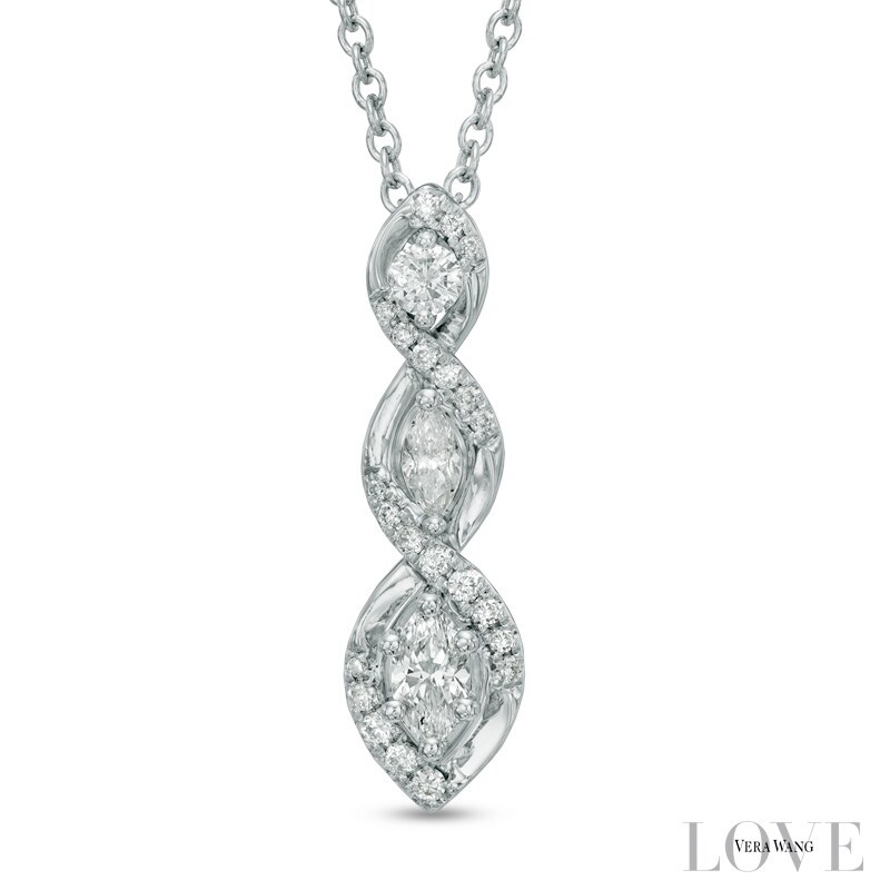 Main Image 1 of Vera Wang Love Collection 1/2 CT. T.W. Marquise Diamond Drop Pendant in 14K White Gold