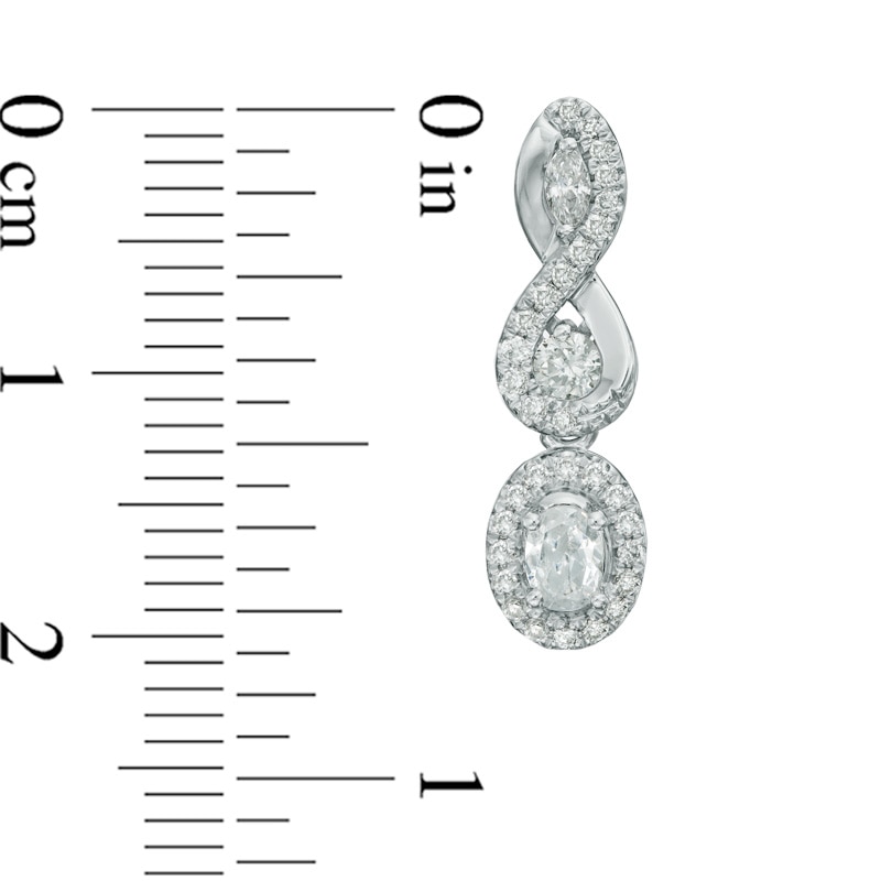 Main Image 3 of Vera Wang Love Collection 3/4 CT. T.W. Diamond Three Stone Infinity Drop Earrings in 14K White Gold