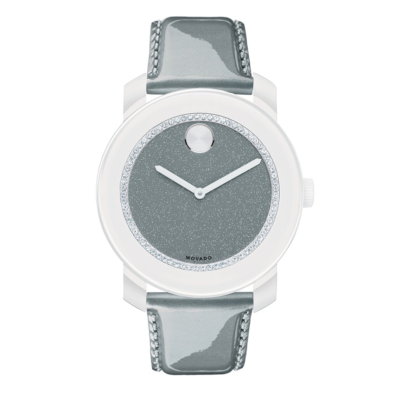Ladies Movado Bold White Crystal Watch With Grey Glitter