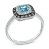 Thumbnail Image 2 of 5.0mm Cushion-Cut Swiss Blue Topaz, Smoky Quartz and Lab-Created White Sapphire Frame Ring in Sterling Silver