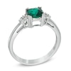 Thumbnail Image 2 of 6.0mm Cushion-Cut Lab-Created Emerald and Diamond Accent Pendant and Ring Set in Sterling Silver - Size 7