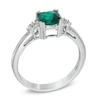 Thumbnail Image 1 of 6.0mm Cushion-Cut Lab-Created Emerald and Diamond Accent Pendant and Ring Set in Sterling Silver - Size 7