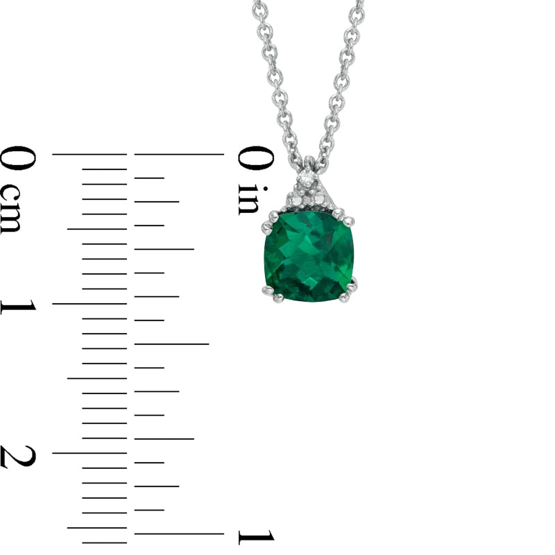 6.0mm Cushion-Cut Lab-Created Emerald and Diamond Accent Pendant and Ring Set in Sterling Silver - Size 7