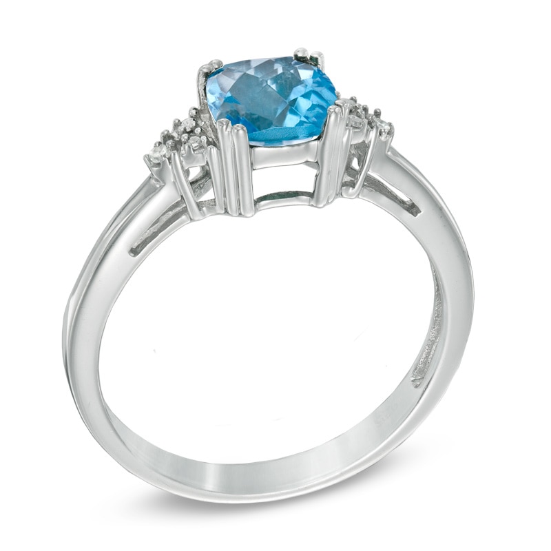 6.0mm Cushion-Cut Swiss Blue Topaz and Diamond Accent Pendant and Ring Set in Sterling Silver - Size 7