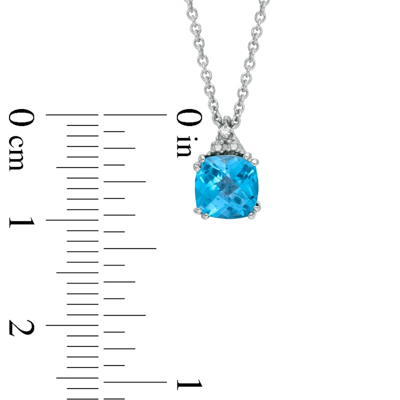 Main Image 3 of 6.0mm Cushion-Cut Swiss Blue Topaz and Diamond Accent Pendant and Ring Set in Sterling Silver - Size 7
