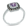 Thumbnail Image 1 of 5.0mm Cushion-Cut Amethyst, Smoky Quartz and Lab-Created White Sapphire Frame Ring in Sterling Silver