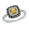 Thumbnail Image 1 of 5.0mm Cushion-Cut Citrine, Smoky Quartz and Lab-Created White Sapphire Frame Ring in Sterling Silver