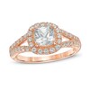 Thumbnail Image 1 of 6.0mm Cushion-Cut Lab-Created White Sapphire Frame Ring in Sterling Silver with 14K Rose Gold Plate - Size 7