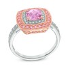 Thumbnail Image 2 of 6.0mm Cushion-Cut Lab-Created Pink and White Sapphire Frame Ring in Sterling Silver with 14K Rose Gold Plate