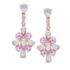 Thumbnail Image 1 of Pear-Shaped Lab-Created Pink Opal and Pink Sapphire Drop Earrings in Sterling Silver with 14K Rose Gold Plate