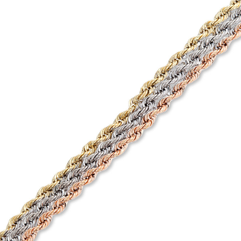 Triple Rope Chain Bracelet in 10K Tri-Tone Gold - 7.5"