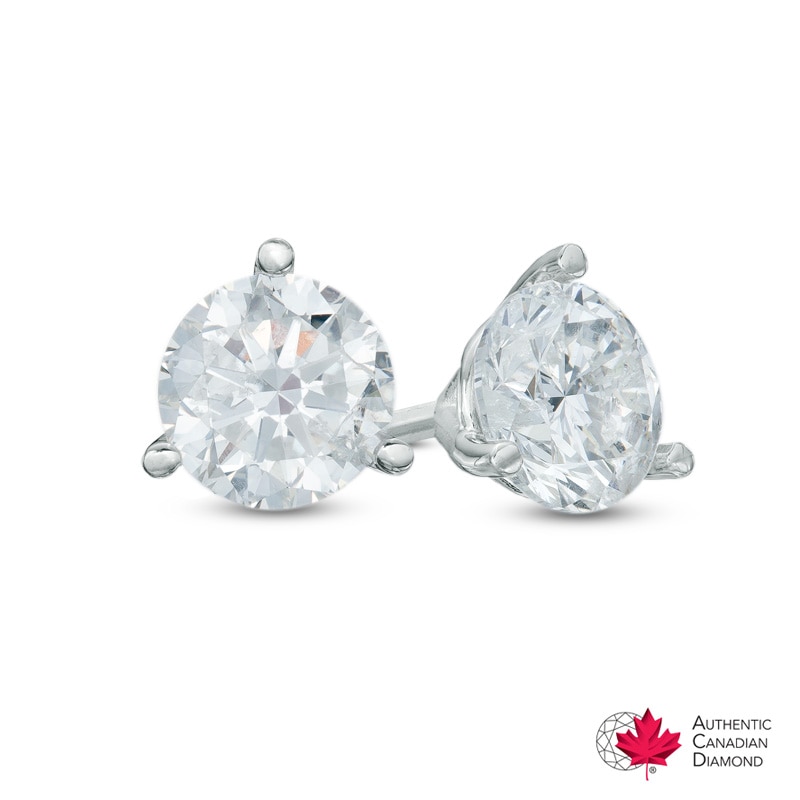 Main Image 1 of 1-1/2 CT. T.W. Certified Canadian Diamond Solitaire Stud Earrings in 14K White Gold (I/I2)
