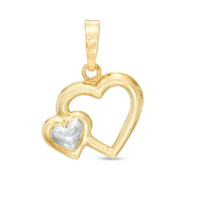 Main Image 1 of Double Heart Necklace Charm in 14K Two-Tone Gold