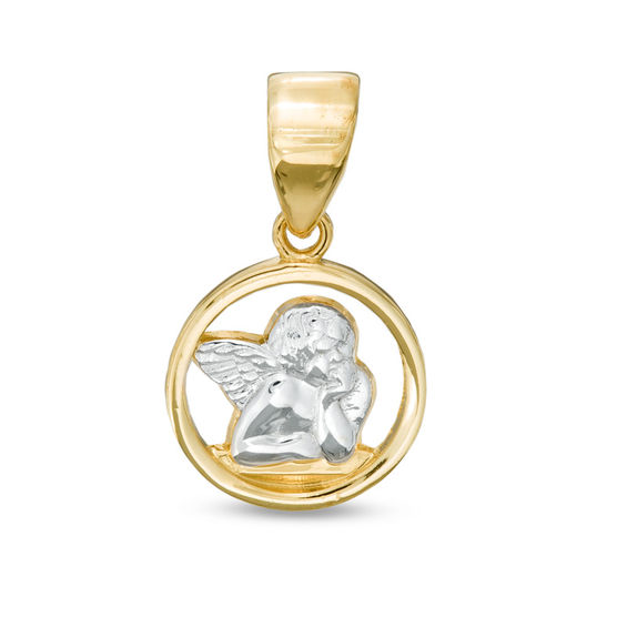 Angel Circle Necklace Charm in 14K Two-Tone Gold
