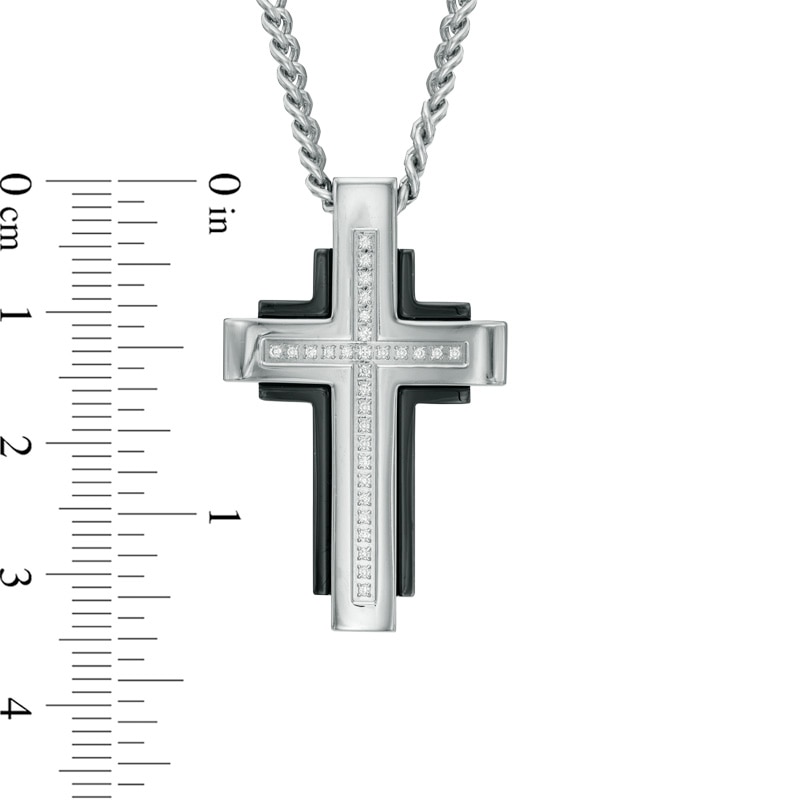 Men's Diamond Accent Cross Pendant in Two-Tone Stainless Steel - 24"