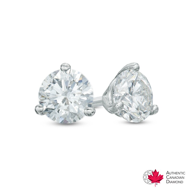 Main Image 1 of 3/4 CT. T.W. Certified Canadian Diamond Solitaire Stud Earrings in 14K White Gold (I/I2)