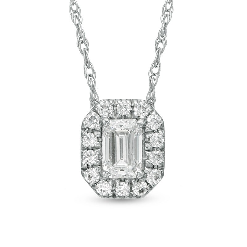 Main Image 1 of 1/3 CT. T.W. Emerald-Cut Diamond Frame Pendant in 14K White Gold