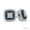 Thumbnail Image 1 of Vera Wang Love Collection 3/8 CT. T.W. Princess-Cut Quad Diamond and Blue Sapphire Earrings in 14K White Gold