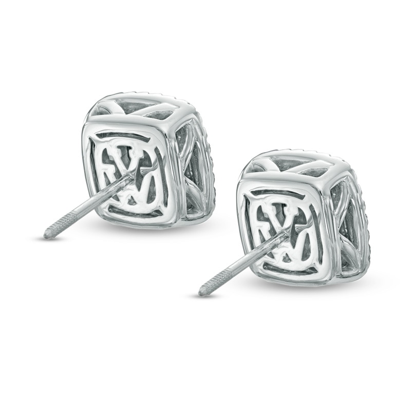Main Image 2 of Vera Wang Love Collection 3/8 CT. T.W. Princess-Cut Quad Diamond and Blue Sapphire Earrings in 14K White Gold
