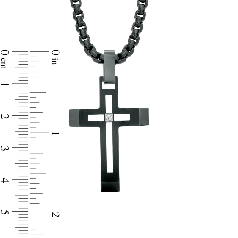 Men's Diamond Accent Cross Pendant in Black IP Stainless Steel - 24"