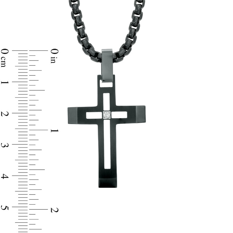 Main Image 3 of Men's Diamond Accent Cross Pendant in Black IP Stainless Steel - 24"