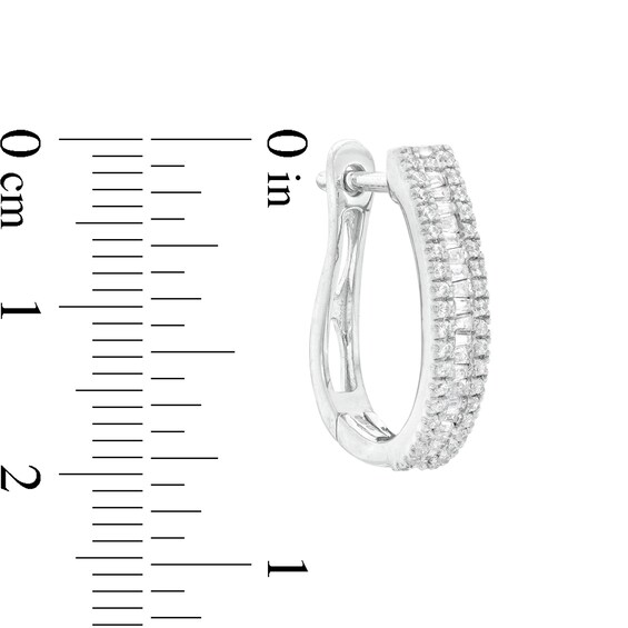 1/2 CT. T.w. Baguette and Round Diamond Hoop Earrings in 10K White Gold
