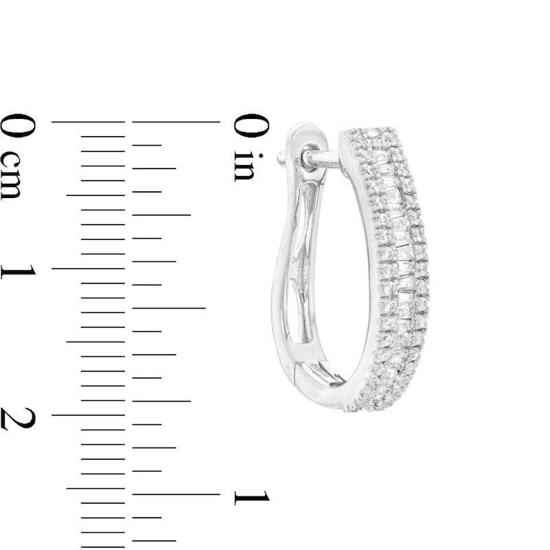 Main Image 2 of 1/2 CT. T.W. Baguette and Round Diamond Hoop Earrings in 10K White Gold
