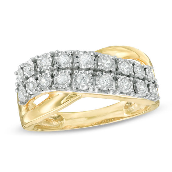 1/4 CT. T.w. Diamond Double Row Overlay Band in 10K Gold