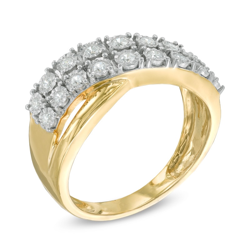 Main Image 2 of 1/4 CT. T.W. Diamond Double Row Overlay Band in 10K Gold