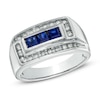 Thumbnail Image 0 of Men's Square-Cut Lab-Created Blue Sapphire and 1/4 CT. T.W. Diamond Ring in 10K White Gold
