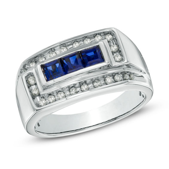 Men's SquareCut LabCreated Blue Sapphire and 1/4 CT. T.W. Diamond