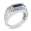 Thumbnail Image 1 of Men's Square-Cut Lab-Created Blue Sapphire and 1/4 CT. T.W. Diamond Ring in 10K White Gold