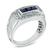 Thumbnail Image 1 of Men's Square-Cut Lab-Created Blue Sapphire and 1/4 CT. T.W. Diamond Ring in 10K White Gold