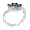 Thumbnail Image 1 of Amethyst and Diamond Accent Three Stone Bypass Ring in Sterling Silver