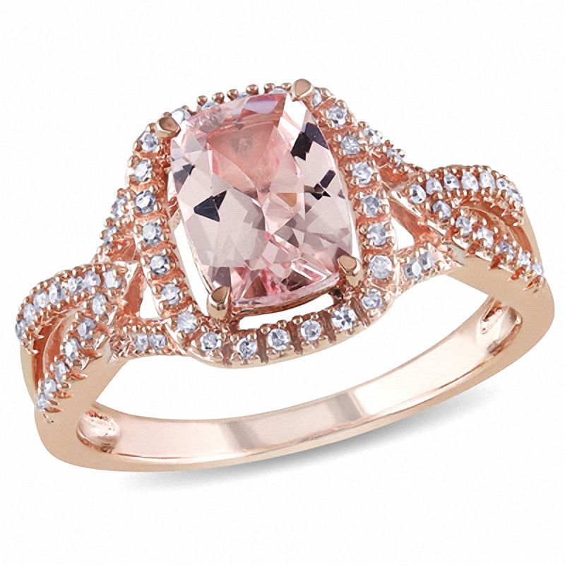 Cushion-Cut Morganite and 1/6 CT. T.W. Diamond Ring in 10K Rose Gold