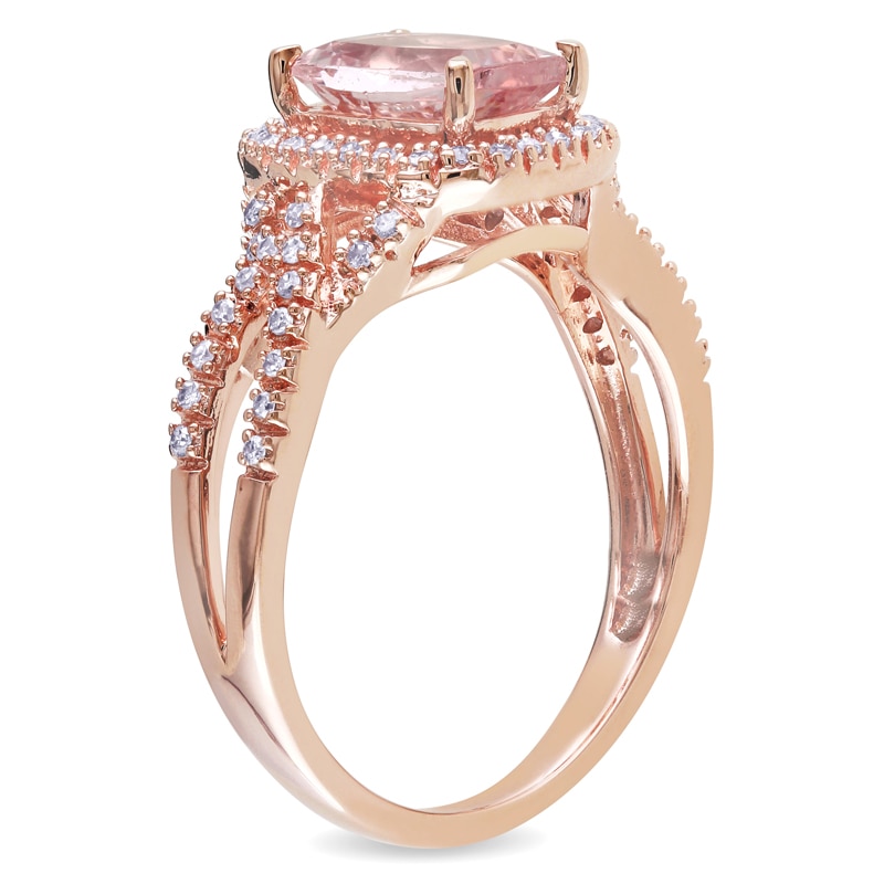 Cushion-Cut Morganite and 1/6 CT. T.W. Diamond Ring in 10K Rose Gold