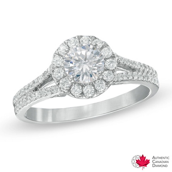 1 CT. T.w. Certified Canadian Diamond Frame Engagement Ring in 14K White Gold (I/I2)