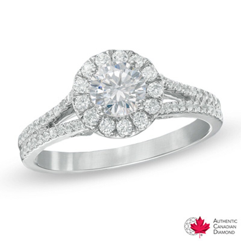 1 CT. T.W. Certified Canadian Diamond Frame Engagement Ring in 14K White Gold (I/I2)