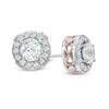 Thumbnail Image 1 of 5.0mm Lab-Created White Sapphire Frame Stud Earrings in Sterling Silver with 18K Rose Gold Plate