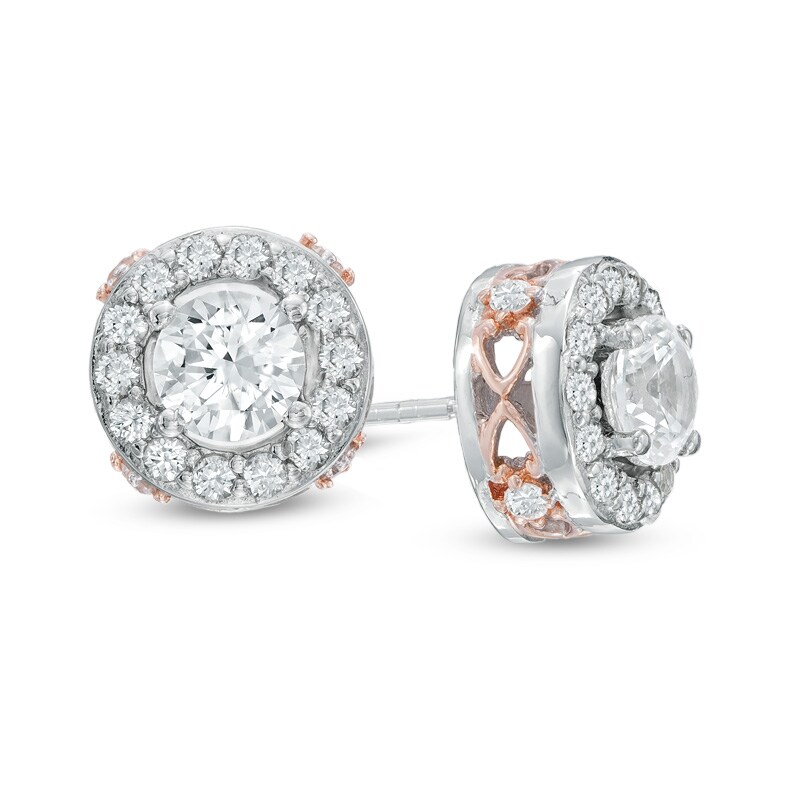 Main Image 1 of 5.0mm Lab-Created White Sapphire Frame Stud Earrings in Sterling Silver with 18K Rose Gold Plate