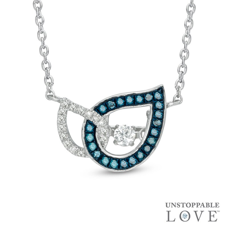 Main Image 1 of 1/5 CT. T.W. Enhanced Blue and White Diamond Teardrops Necklace in 10K White Gold