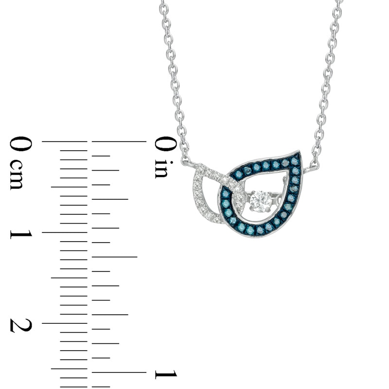 Main Image 2 of 1/5 CT. T.W. Enhanced Blue and White Diamond Teardrops Necklace in 10K White Gold