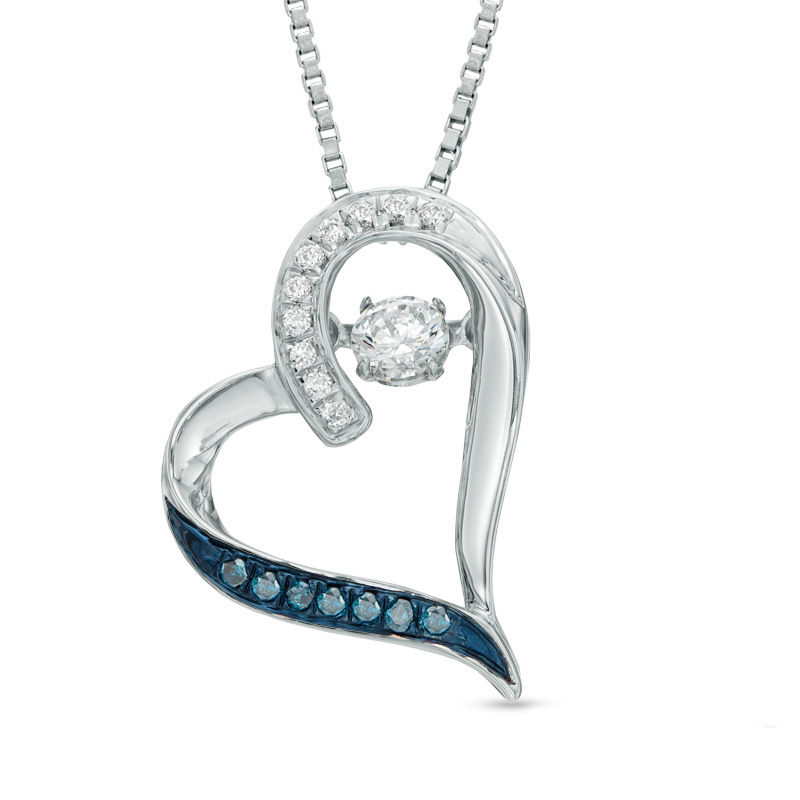 1/4 CT. T.W. Enhanced Blue and White Diamond Tilted Heart Pendant in Sterling Silver