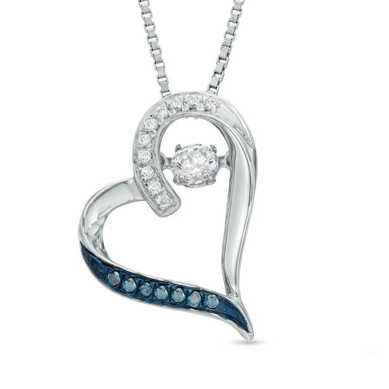 Main Image 1 of 1/4 CT. T.W. Enhanced Blue and White Diamond Tilted Heart Pendant in Sterling Silver