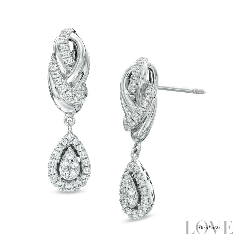 Main Image 1 of Vera Wang Love Collection 3/8 CT. T.W. Diamond Knot Drop Earrings in 14K White Gold