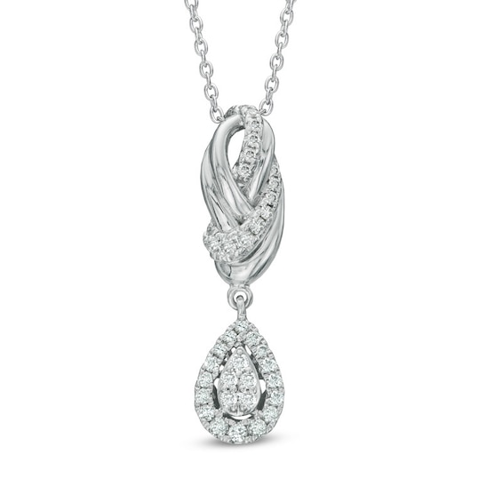 Vera Wang Love Collection 1/3 CT. T.w. Diamond Knot Drop Pendant in 14K White Gold