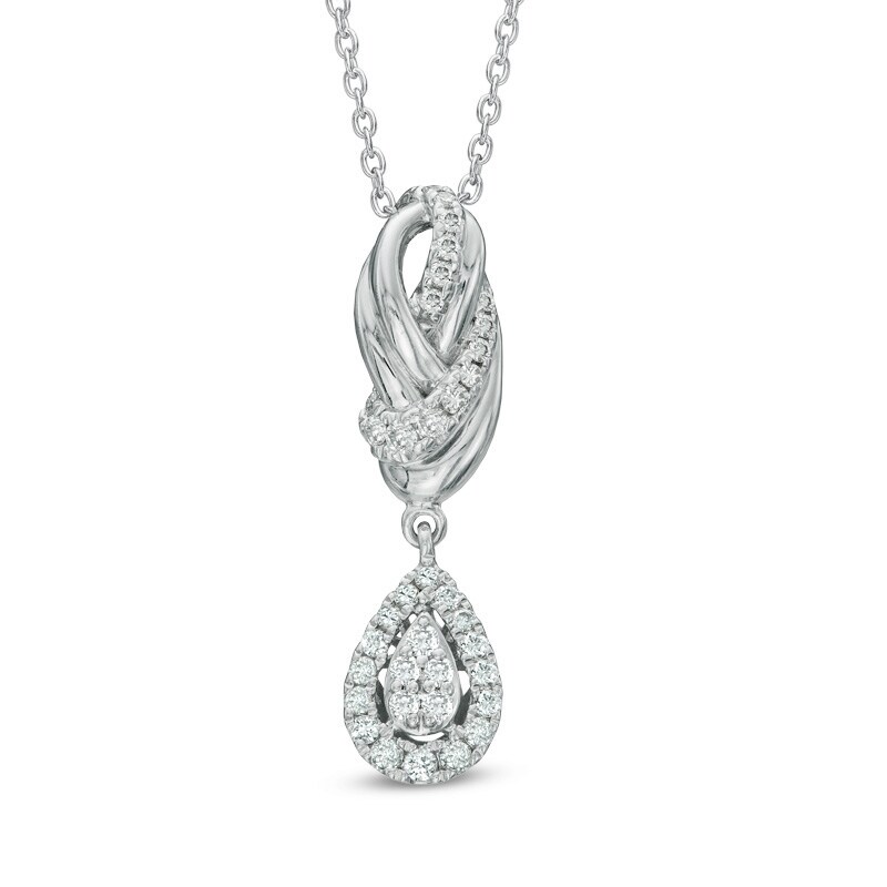 Main Image 1 of Vera Wang Love Collection 1/3 CT. T.W. Diamond Knot Drop Pendant in 14K White Gold